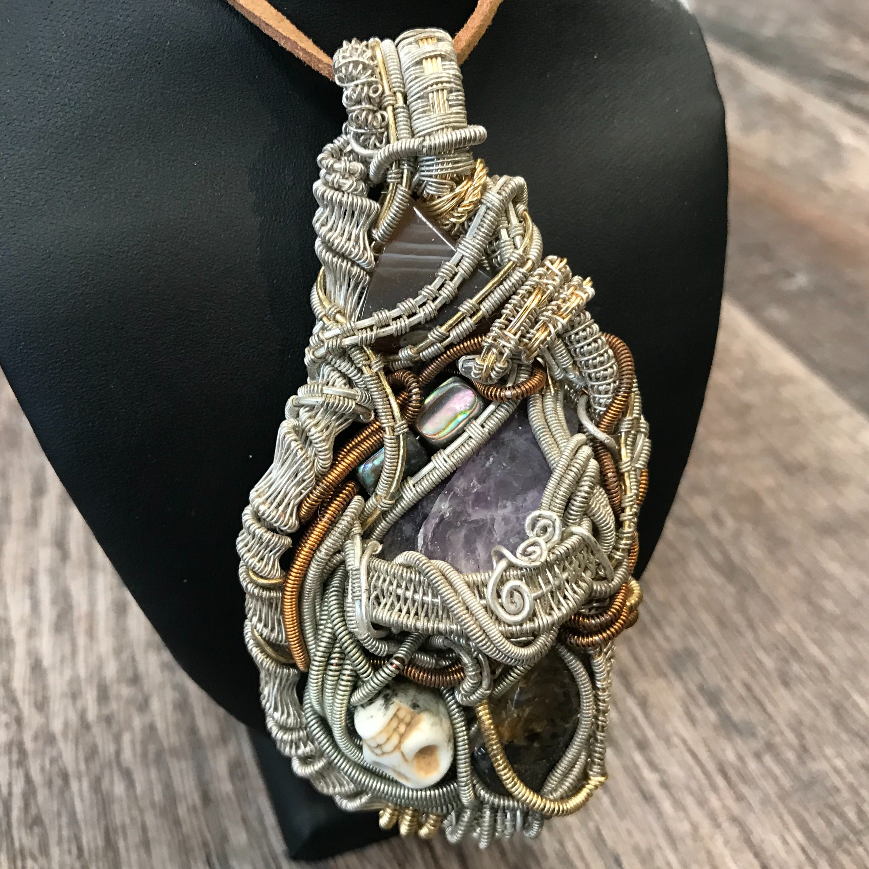 Sebastian Martinez Wire Wrapped Crystals & Skull Pendant