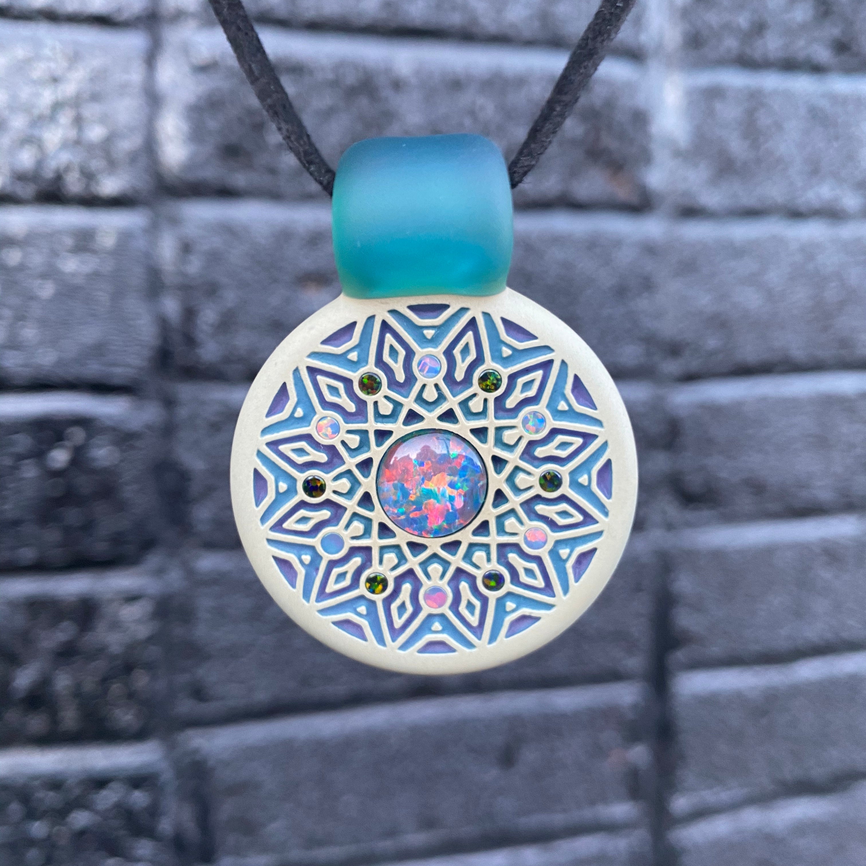 GlassMaze Carved Multi-Opal Pendant