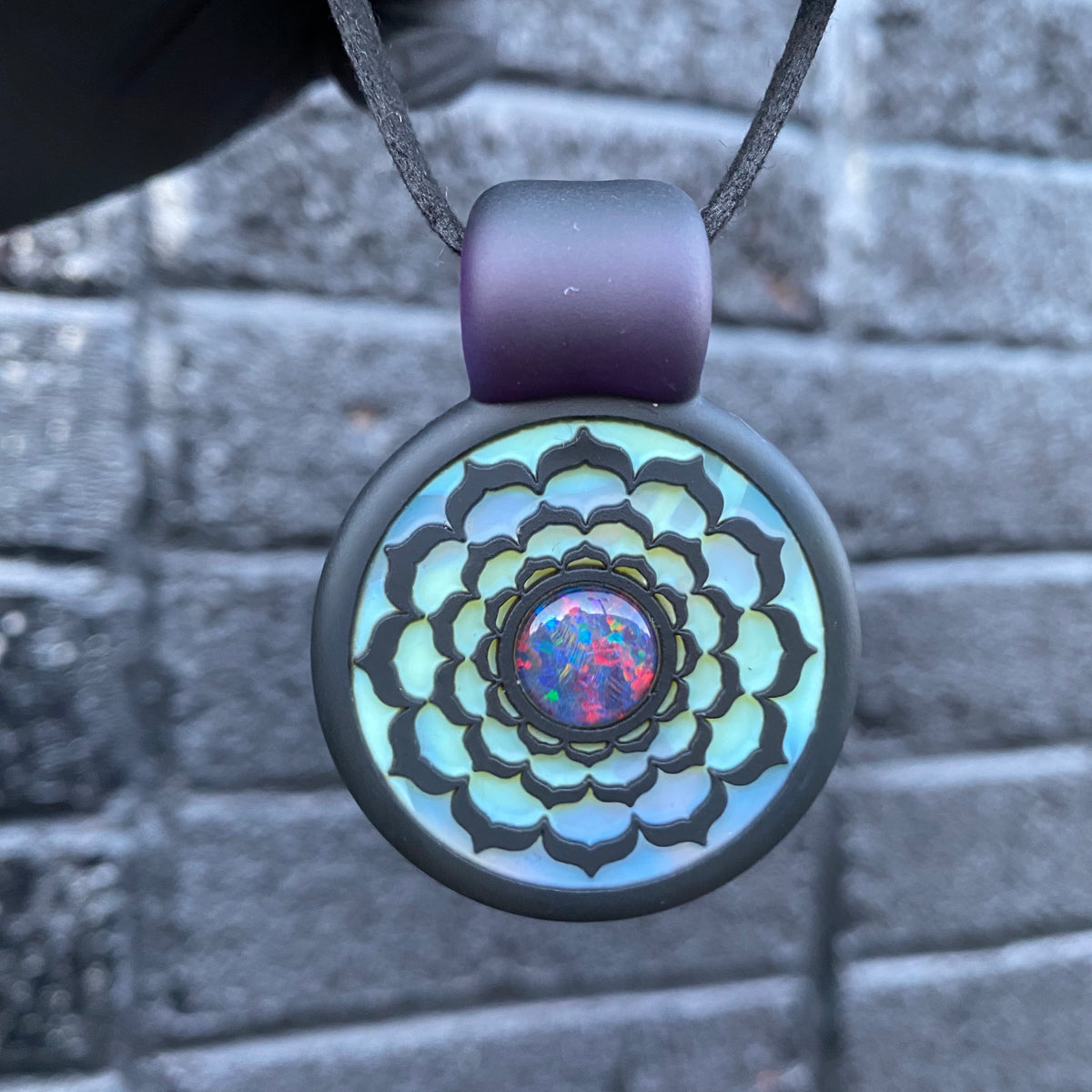 GlassMaze Carved Turquoise Pendant Legacy Glassworks